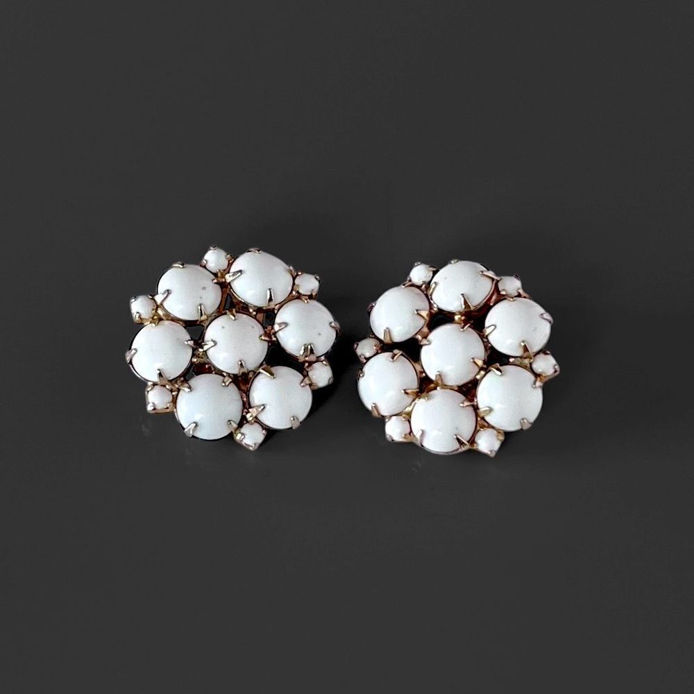 Vintage Milk Glass Clip Earrings